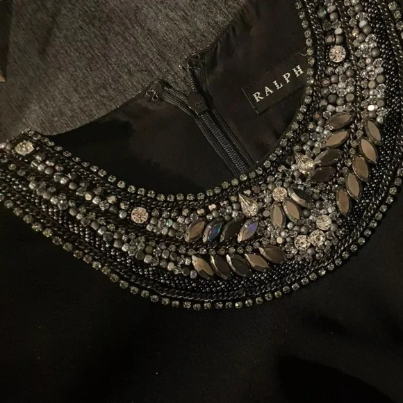 Ralph Lauren Black Label Short Sleeve Beaded Neck Mini Dress Silk Cocktail  $995 - threedaughtersproperties.com